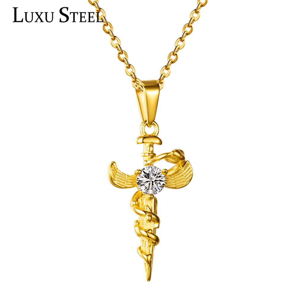LUXUSTEEL Gold Color Littel Pepper Solid Ox Horn Necklace