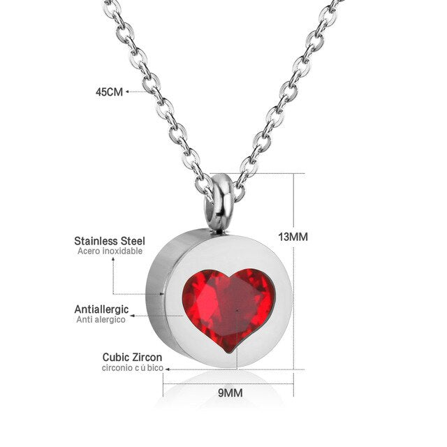 LUXUSTEEL White/Red/Blue/Black/Pink Heart Crystal Round Pendants Necklace