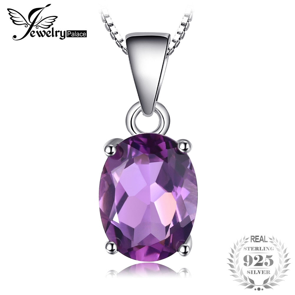 JewelryPalace Oval 1.7ct Natural Purple Amethyst Birthstone Solitaire Sterling Silver