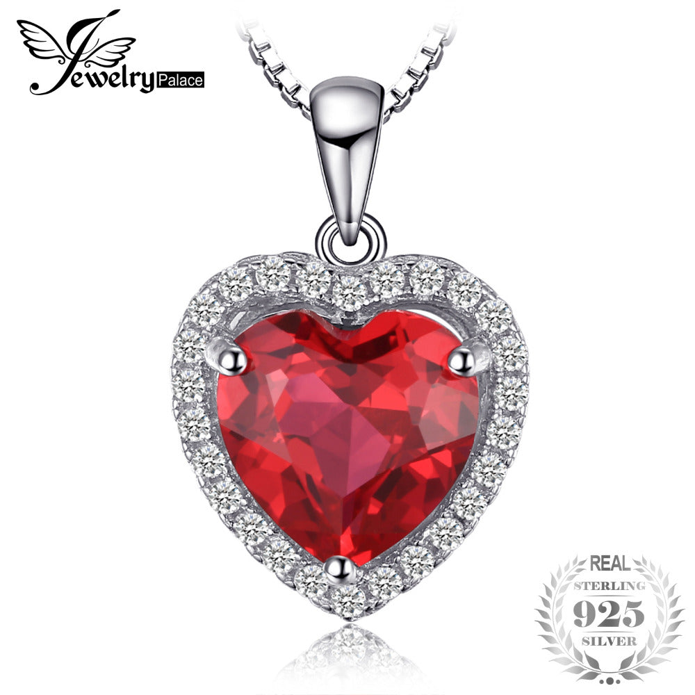 JewelryPalace Heart 3.9 ct Created Red Ruby Love Forever Halo Sterling Silver