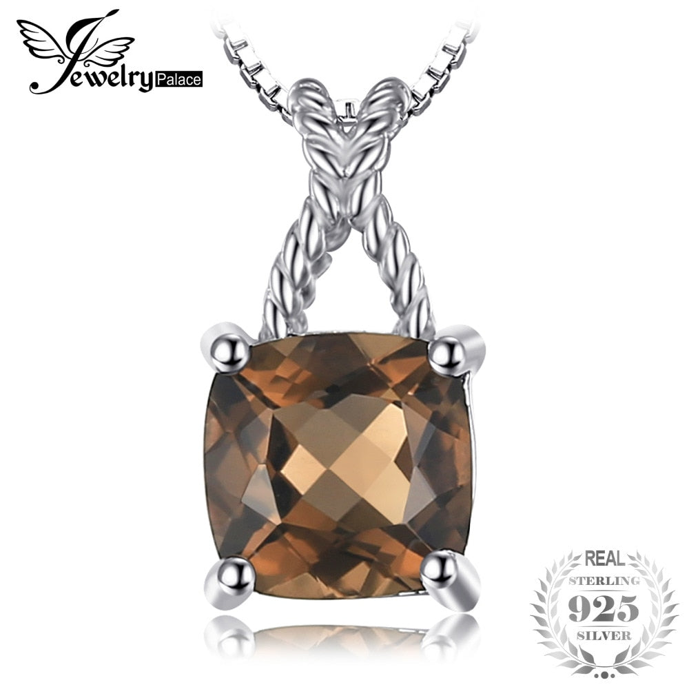 JewelryPalace Classic 0.93ct Square Natural Smoky Quartz Sterling Silver