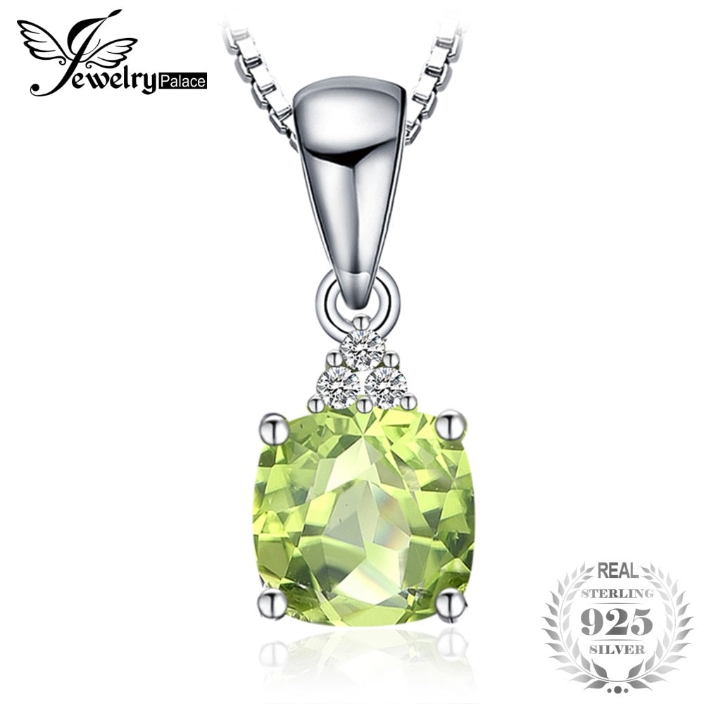 JewelryPalace 1.1ct Cushion-Cut Natural Peridot Pendants Genuine 925 Sterling Silver Brand Fine Jewelry Not Include the Chain