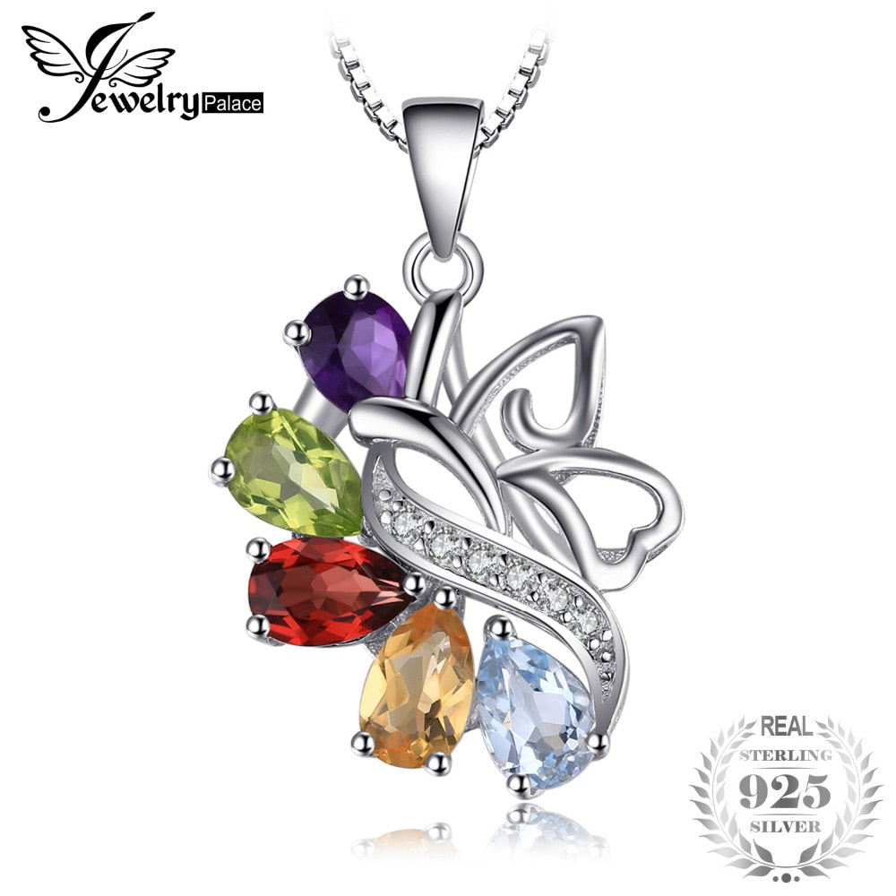 JewelryPalace Butterfly 2.4ct Genuine Amethyst Garnet Peridot Citrine Blue Topaz Sterling Silver