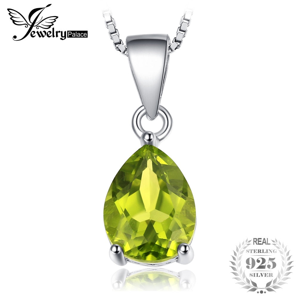 JewelryPalace Pear 1.5ct Natural Fine Green Peridot Birthstone Solitaire Sterling Silver