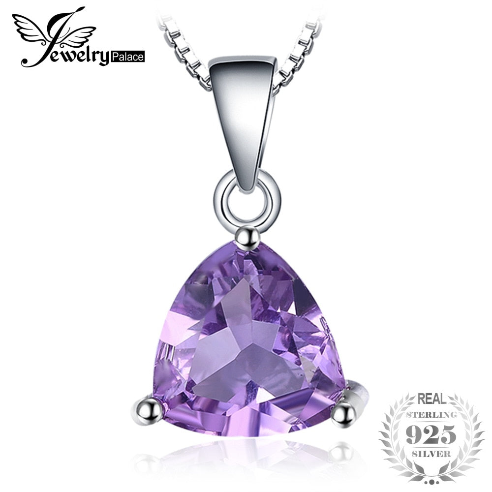 JewelryPalace Trillion 1.6ct Natural Purple Amethyst Birthstone Solitaire Sterling Silver