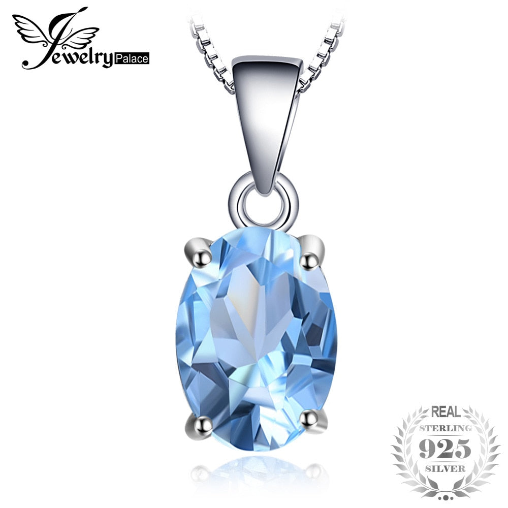 JewelryPalace Oval 2.1ct Natural Sky Blue Topaz Birthstone Solitaire Sterling Silver
