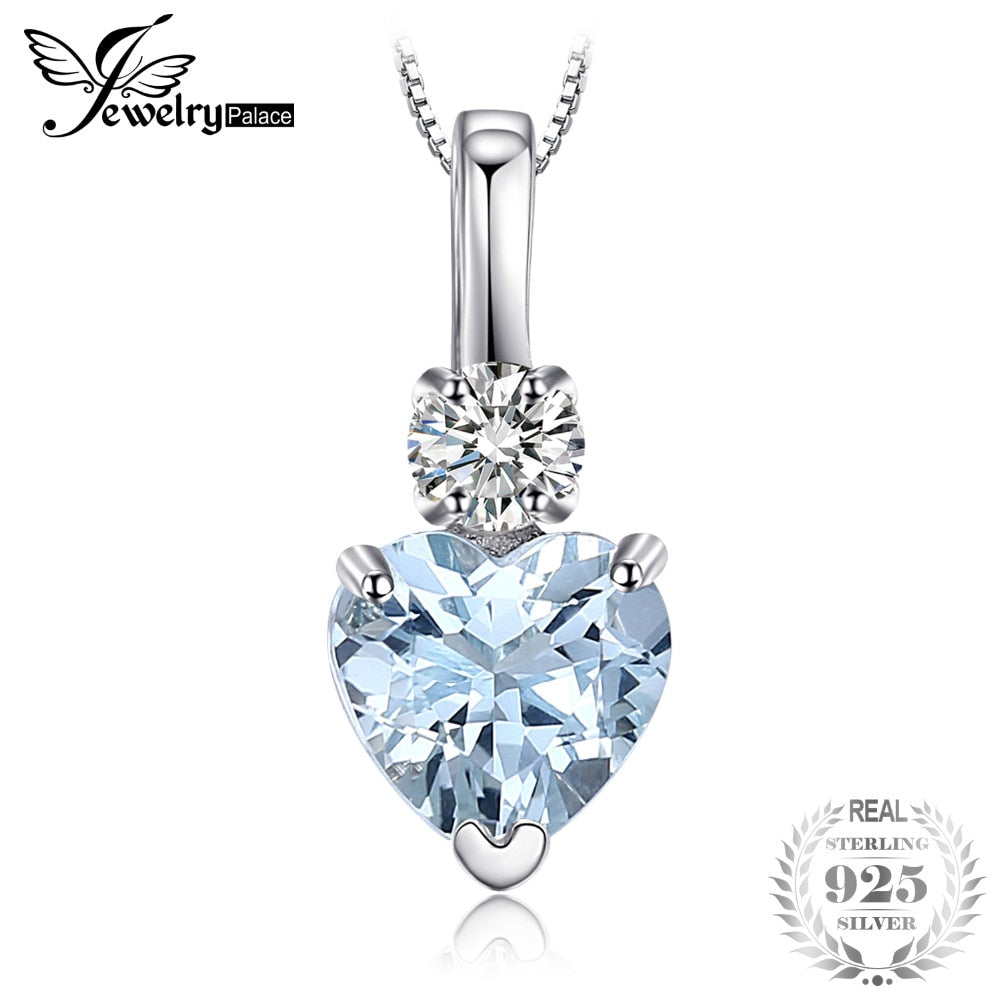 JewelryPalace Heart Love 0.8ct Natural Aquamarine White Topaz Sterling Silver