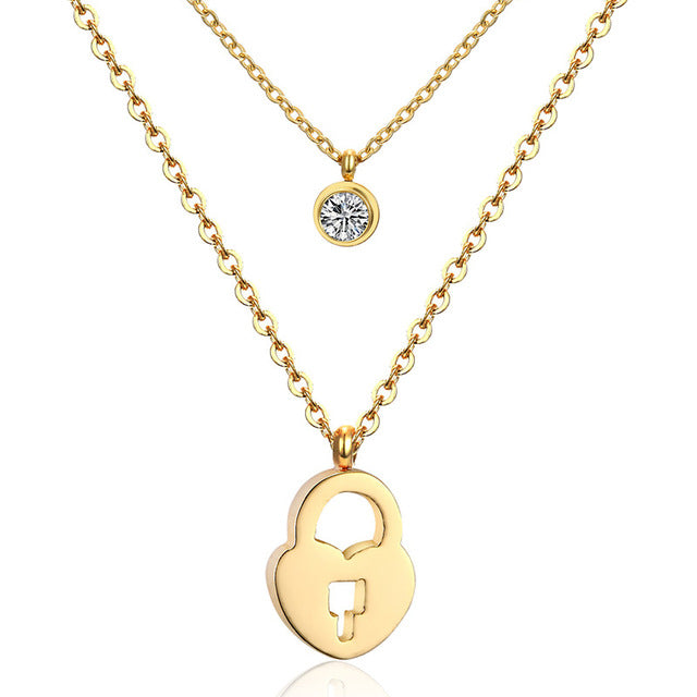 LUXUSTEEL Moon/Music Note/Fairy Shape Double Chain Necklace Gold/Steel Color