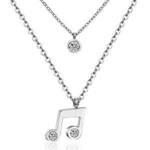 LUXUSTEEL Moon/Music Note/Fairy Shape Double Chain Necklace Gold/Steel Color