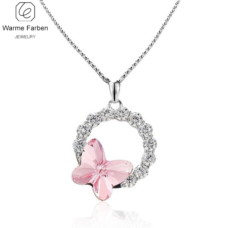 Warme Farben Necklace Crystal From Swarovski Inlaid Zircon Round Circles Butterfly