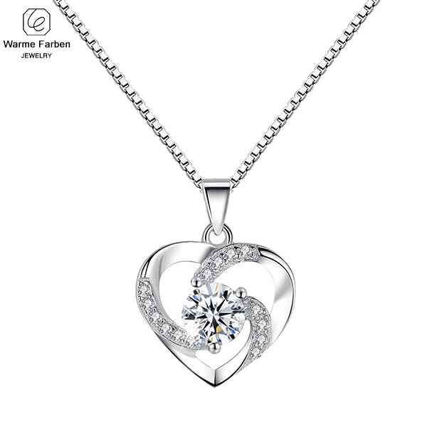 Warme Farben Necklace Plated Sliver CZ Zircon Heart Shaped