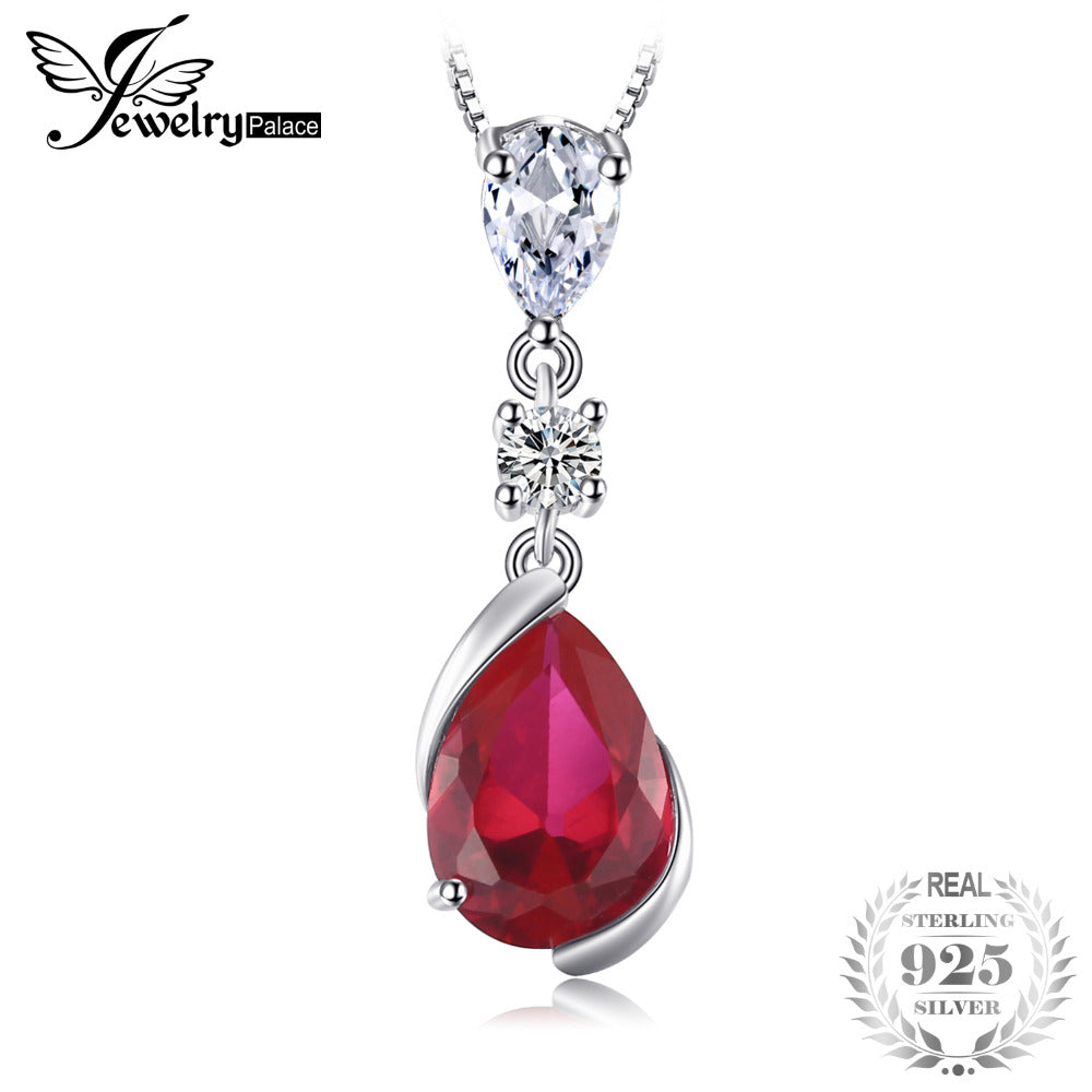 JewelryPalace 3.27ct Pear Red Created Ruby Drop Sterling Silver