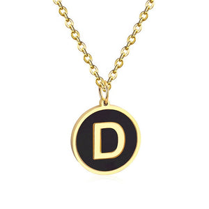 LUXUSTEEL Gold Black Shell Letter Necklace Stainless Steel