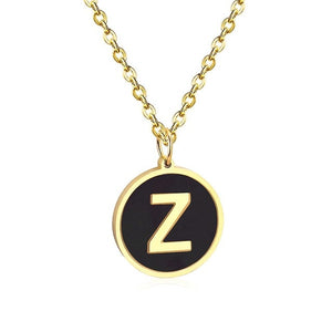 LUXUSTEEL Gold Black Shell Letter Necklace Stainless Steel