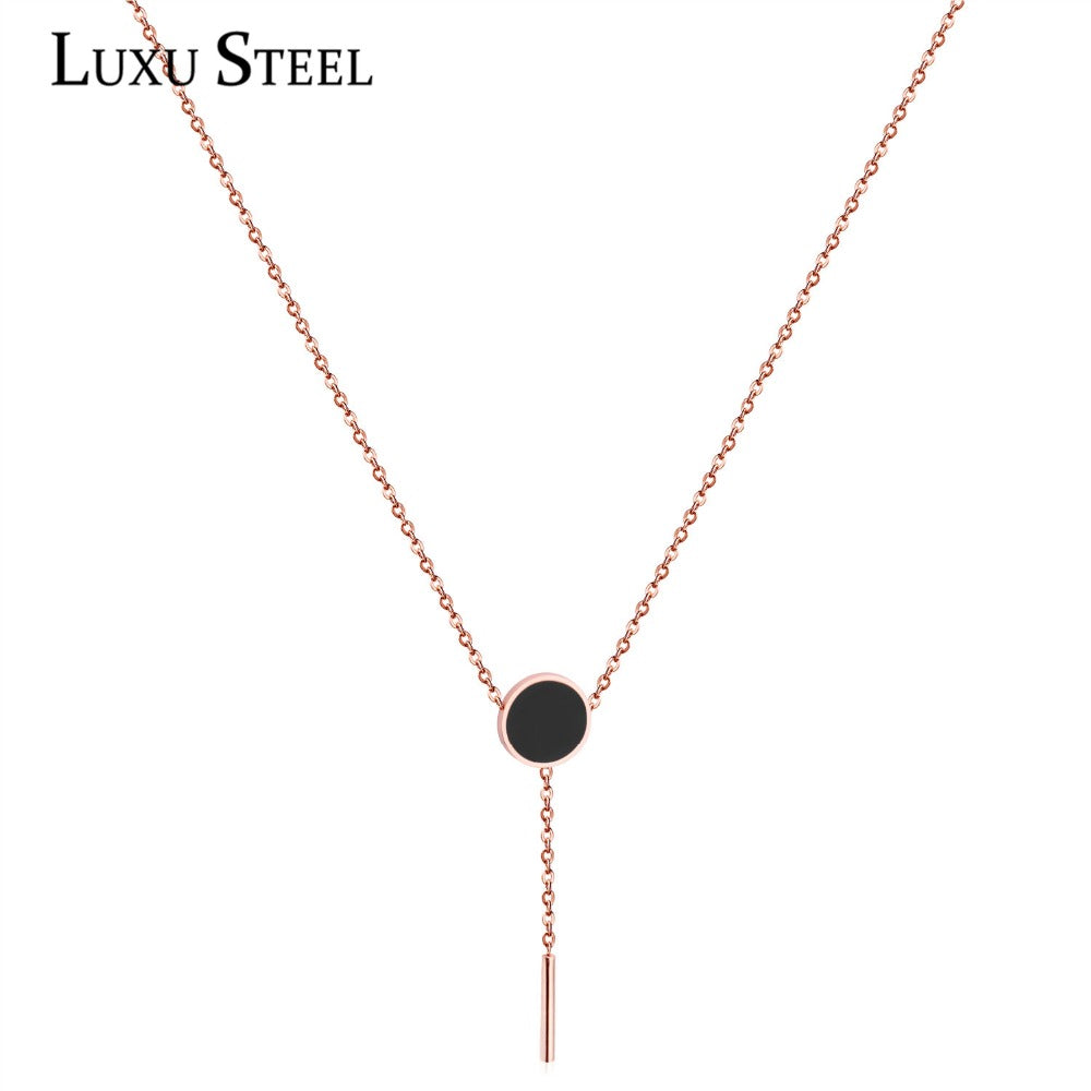LUXUSTEEL Black Round Necklace Stainless Steel Rose Gold Color