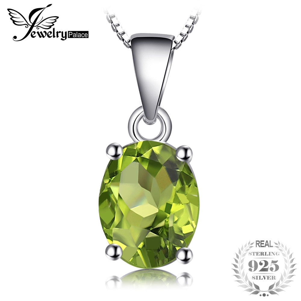 JewelryPalace Oval 1.7ct Natural Green Peridot Birthstone Solitaire Sterling Silver
