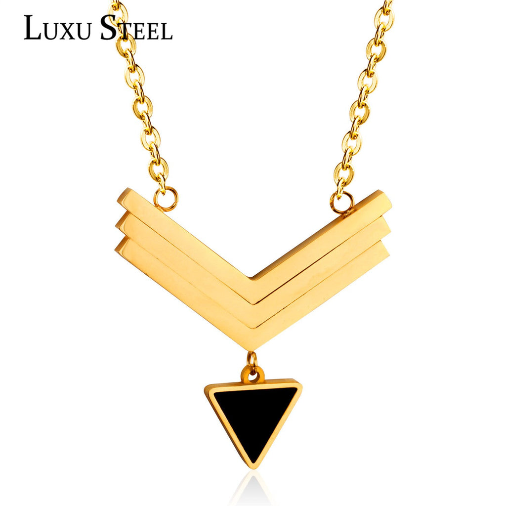LUXUSTEEL Arrow Triangle Necklace Stainless Steel Gold Color