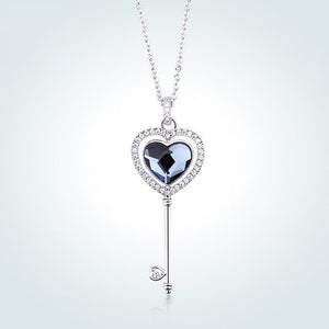 Warme Farben Sterling Silver Necklace Crystal from Swarovski Crystal Love Heart Key