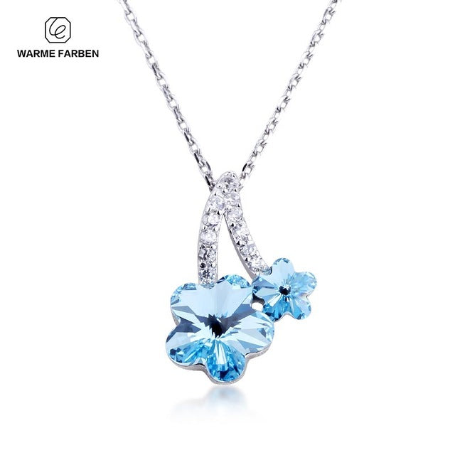 Warme Farben Crystal Necklace Inliad Zircon Blue Crystal Plum Flower Shape