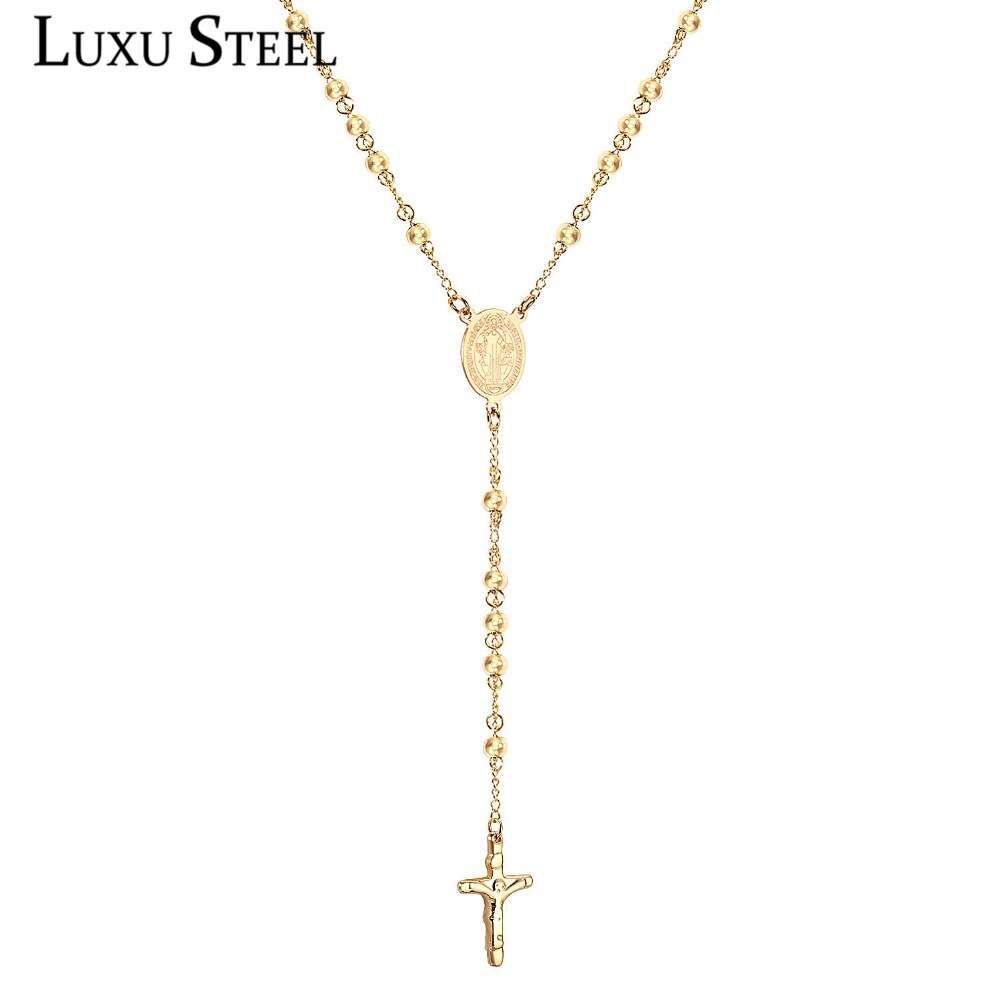 LUXUSTEEL Gold Color Cross Necklace Stainless Steel
