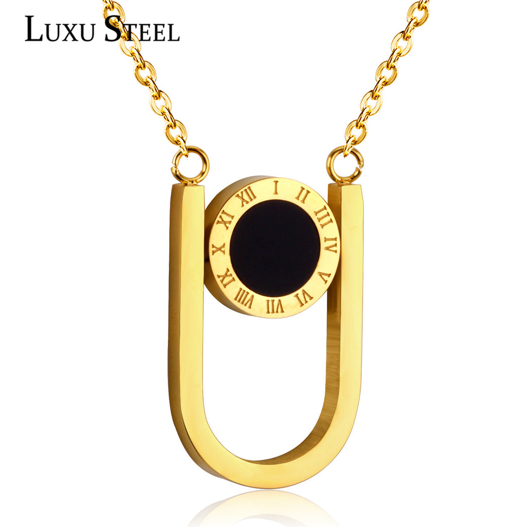 LUXUSTEEL Two-Sided Black/White Color Roman Numeral Necklace