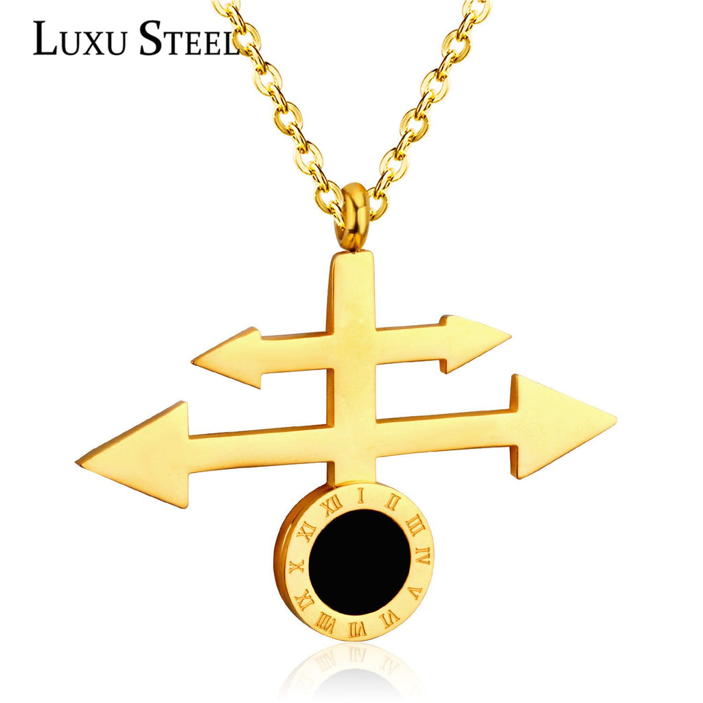 LUXUSTEEL Unique Style Arrow And Round Pendant Necklace Stainless Steel