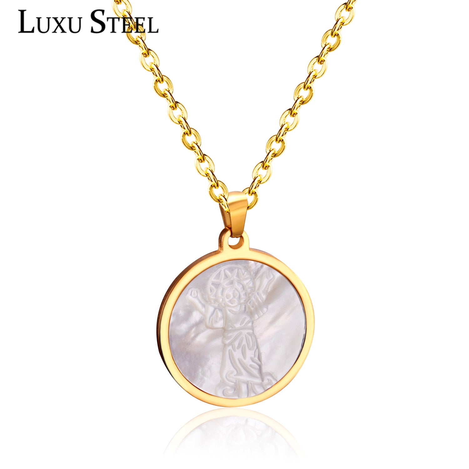 LUXUSTEEL Virgin Mary Necklace Stainless Steel Gold Color
